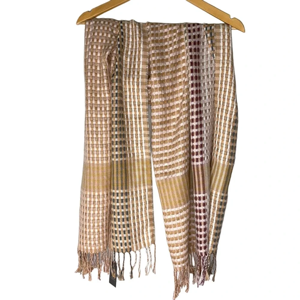 Vince Camuto Scarf Long Plaid Very Soft Fringe End NWT